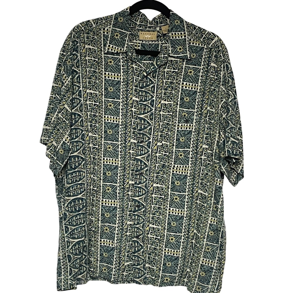 Natural Issue Green‎ Aztec Rayon Button Down Shirt Mens Large